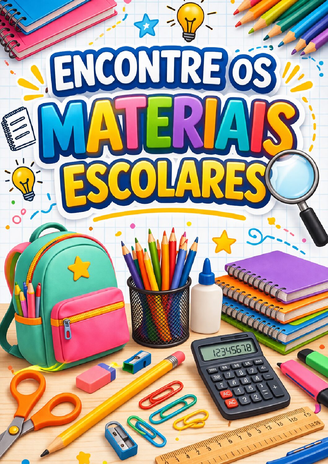 Ensino relacional - Encontre os materiais escolares